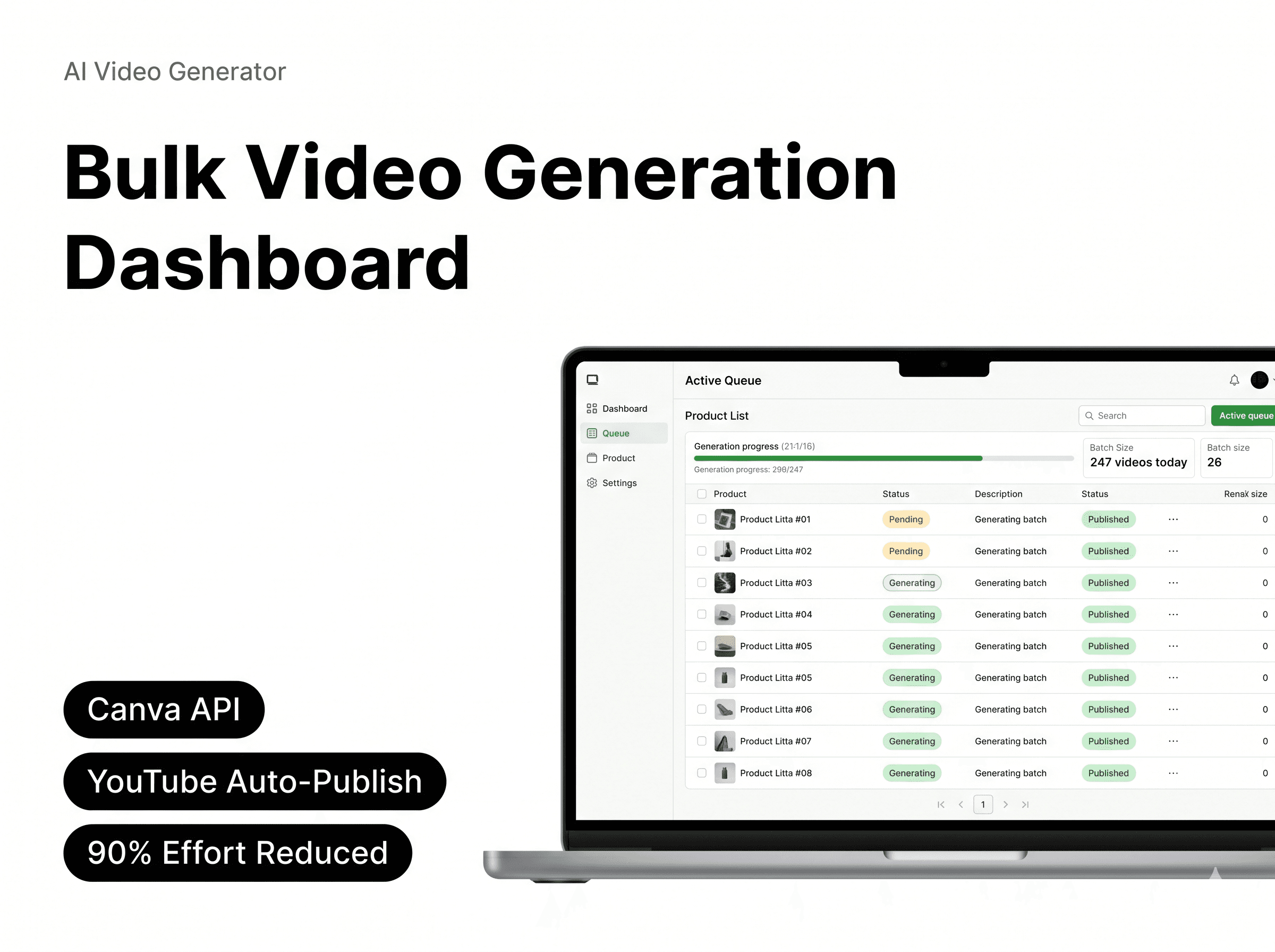 Video generation dashboard